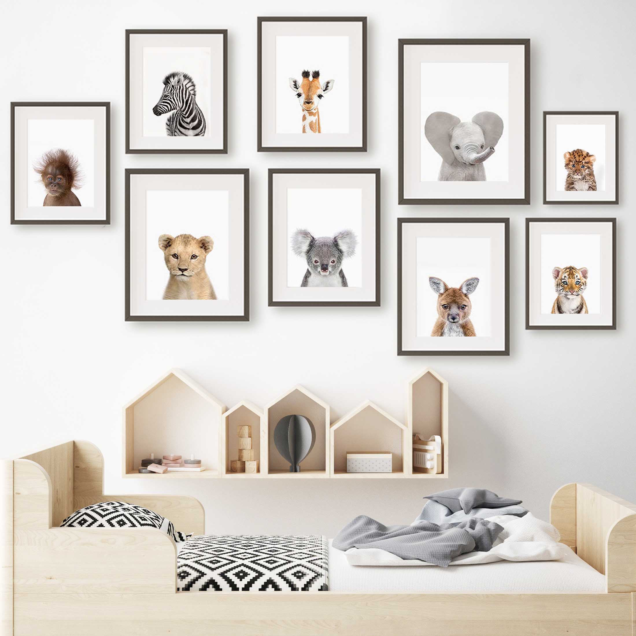 Baby Nursery Jungle Animals - Bebek Hayvanları Kreş Duvar Sanatı Baskıları