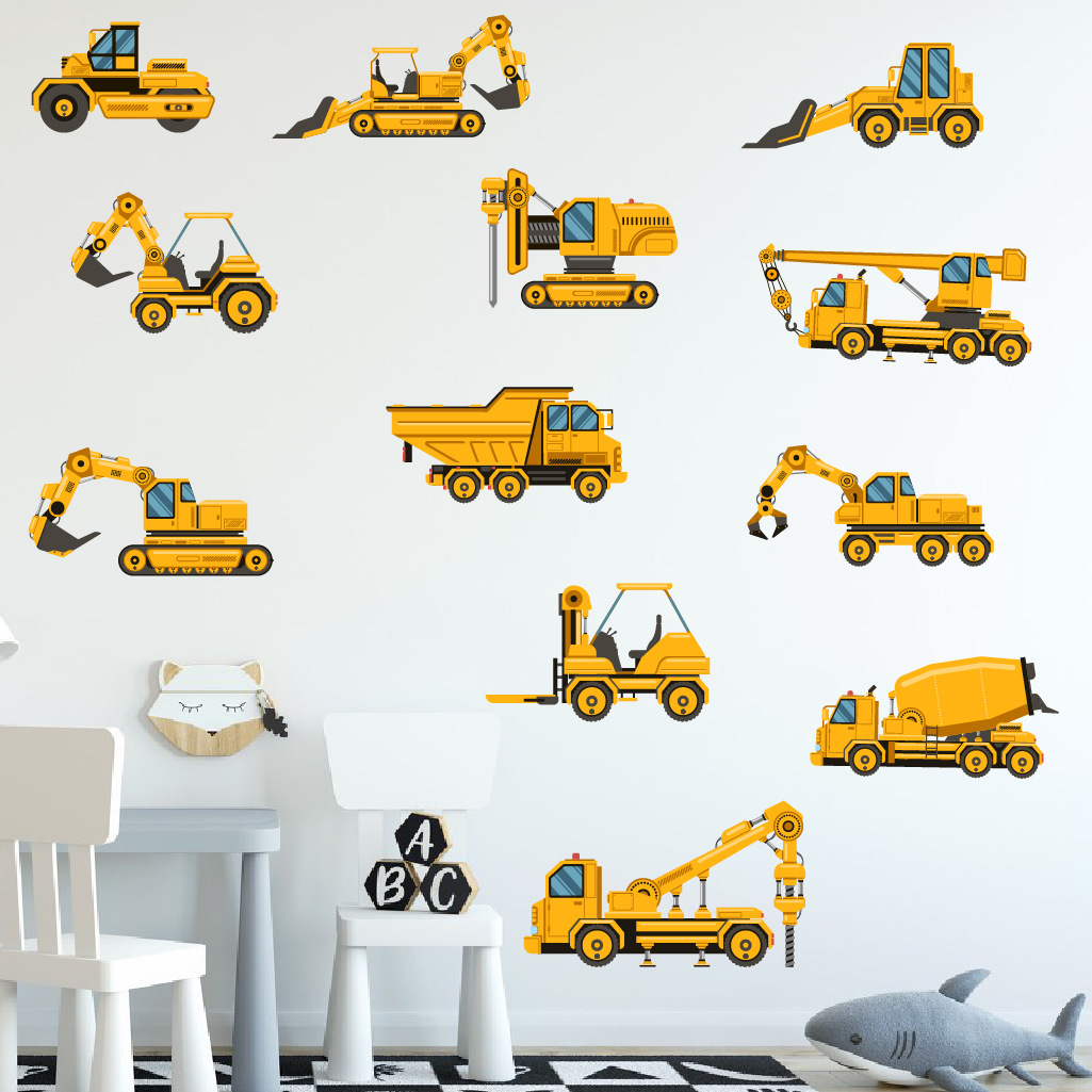 Baby Nursery Posters - Karikatür Ekskavatör Mühendislik Araba Duvar Sticker
