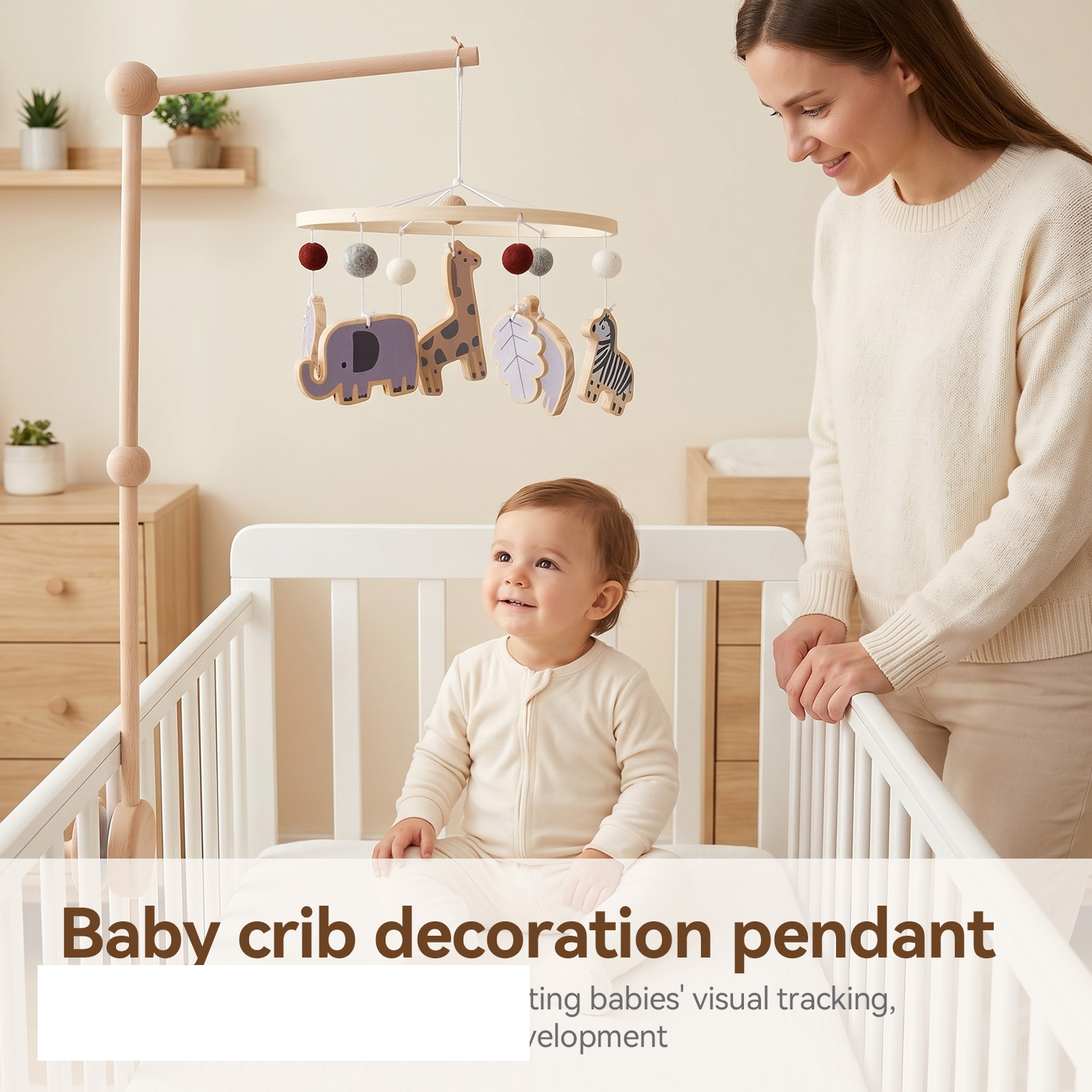 Crib Mobile Musical - Ahşap Orman Bebek Yatak Çanı Hayvan