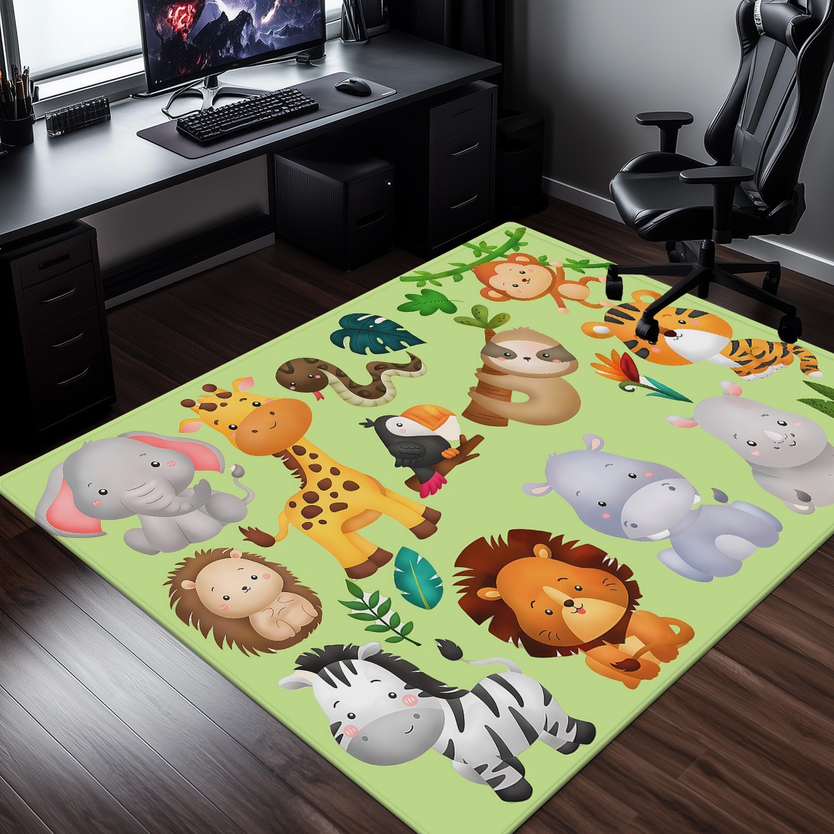 Baby Nursery Carpet - Sevimli Orman Hayvanları Baskılı Kristal Kadife