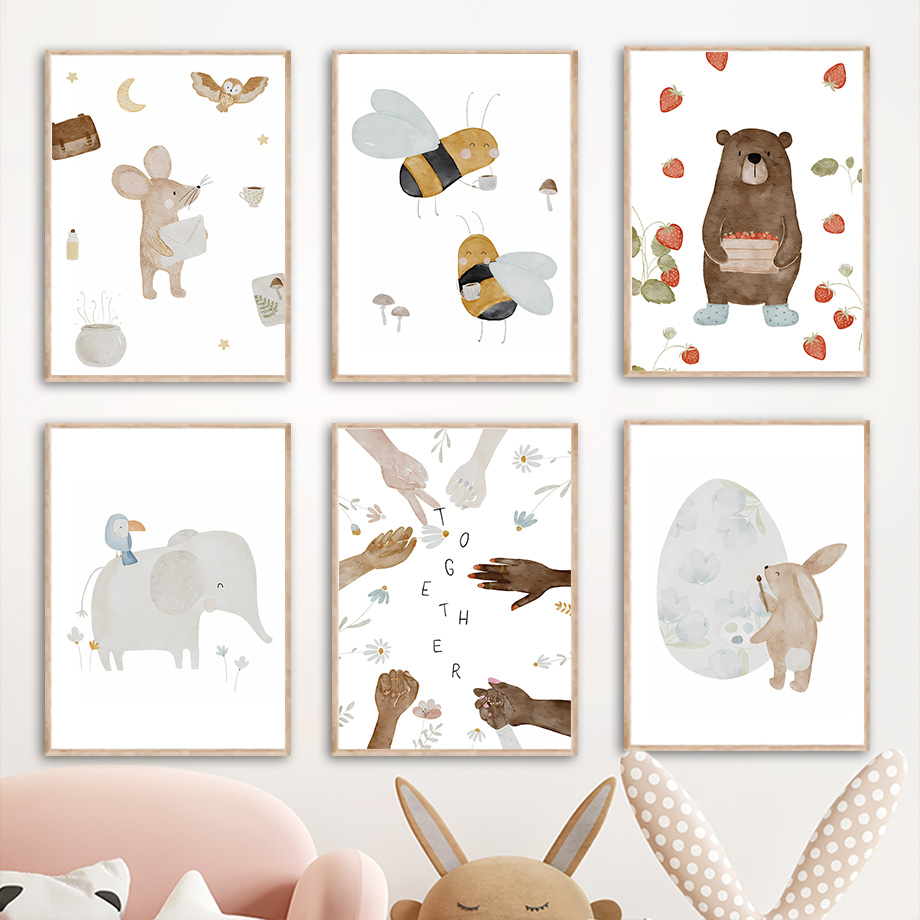 Baby Nursery Posters - Boho Hayvanlar Arkadaşları Fil Tavşan Ayı
