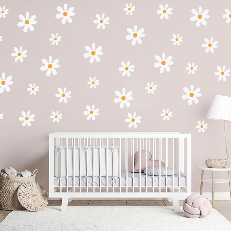 Baby Nursery Diy - Boho papatya çiçekler duvar çıkartmaları ev