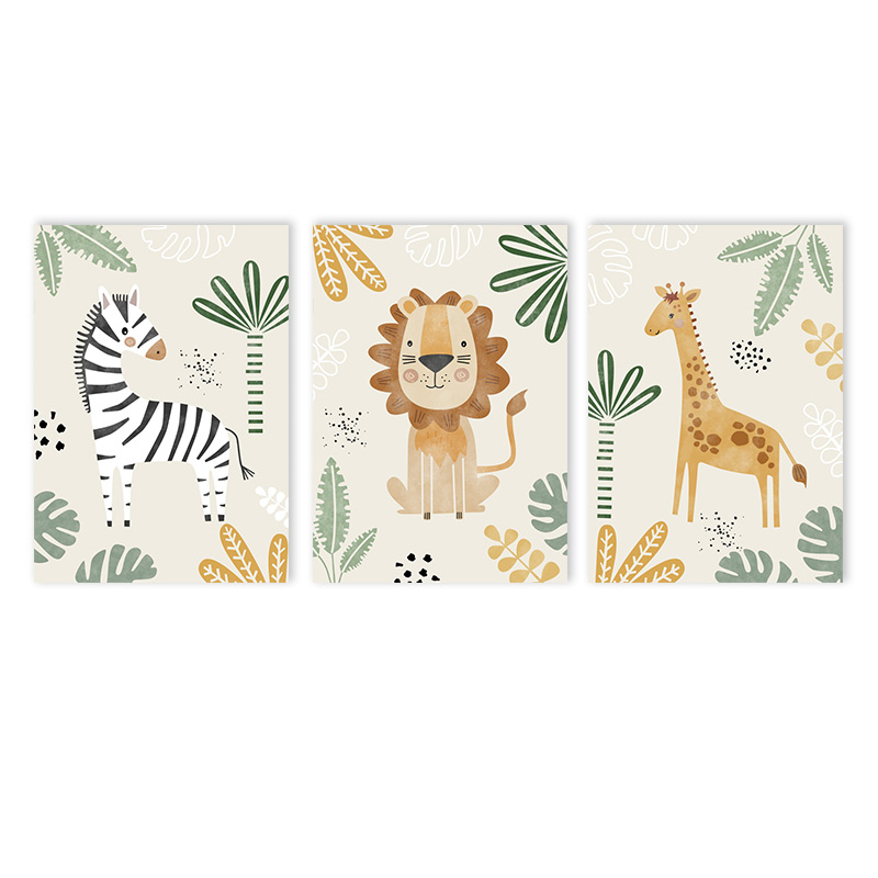 Baby Nursery Jungle Animals - (Çerçevesiz 3 Parça) - Sevimli Aslan