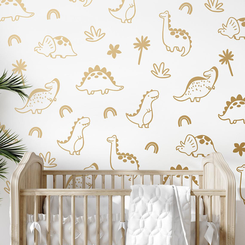 Baby Nursery Products - Geometrik Dinozor Ağacı Gökkuşağı Duvar Sticker