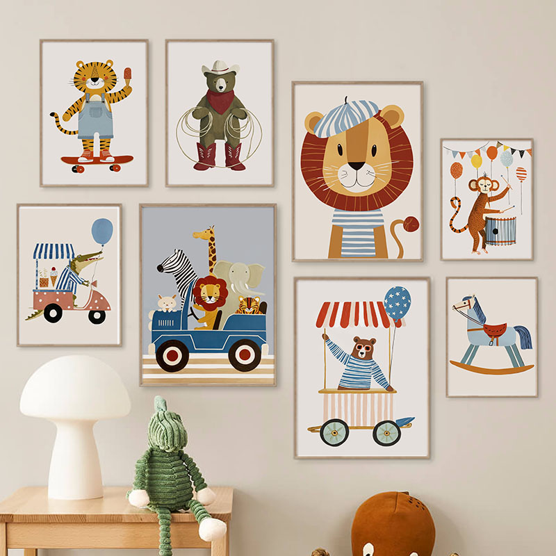 Baby Nursery Products - Komik Karikatür Hayvan Araba Balon Kreş