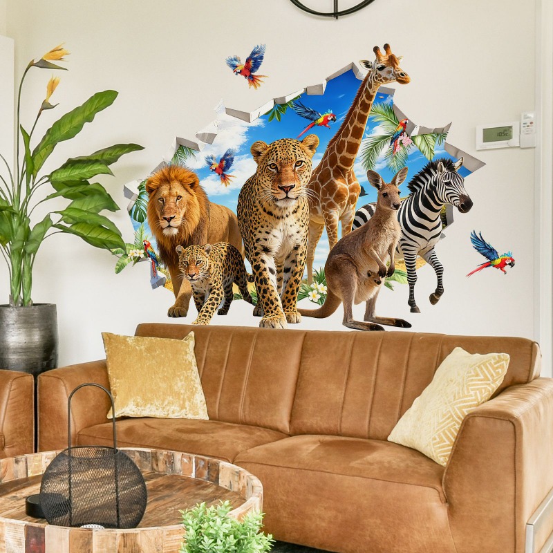 Baby Nursery Jungle Animals - Büyük orman hayvanı tropikal yapraklar duvar
