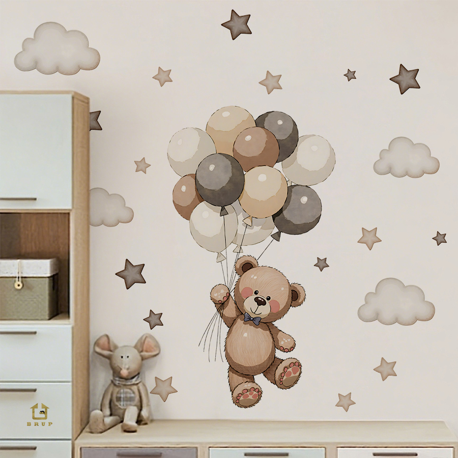 Baby Nursery Products - Sevimli Oyuncak Ayı Duvar Çıkartmaları, Çocuk