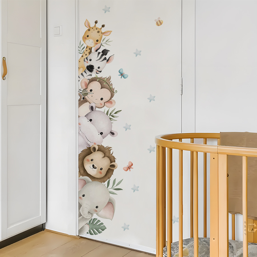 Baby Nursery Jungle Animals - Kapı Çıkartmaları Suluboya Sevimli Orman Hayvanları