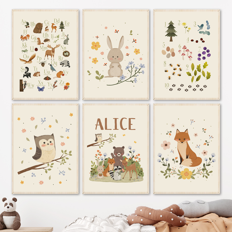 Baby Nursery Posters - 1 adet çerçevesiz Sevimli Tavşan Tilki