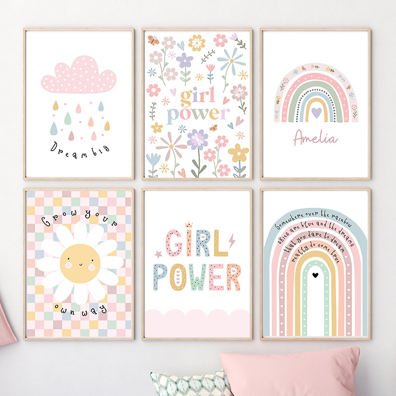 Baby Nursery Posters - Güneş çiçek gökkuşağı bulut kalp kreş