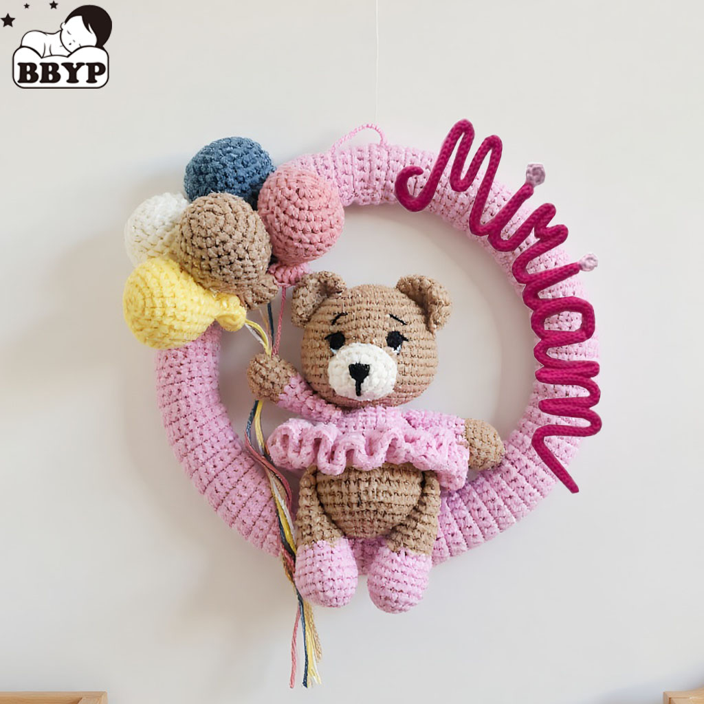 Baby Nursery Products - Kişiselleştirilmiş Tığ İşi İsimli Çelenk, Ayıcıklı