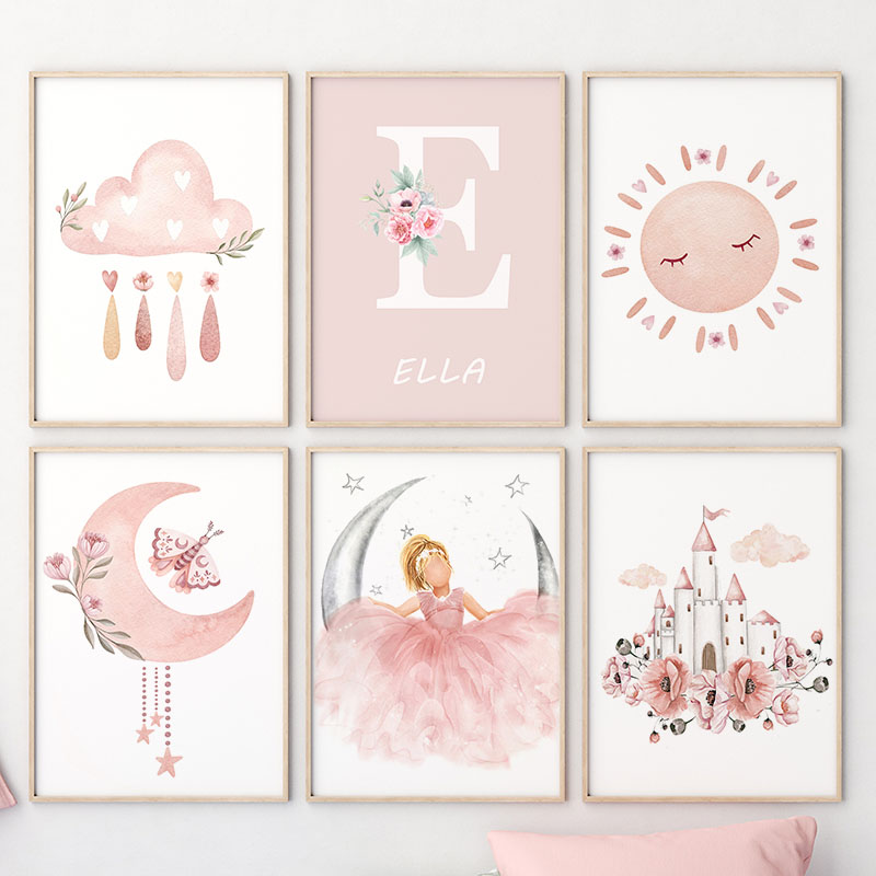 Pembe Melek Kız Güneş Ay Bulut - Baby Nursery Posters incelemesi ve fiyatı