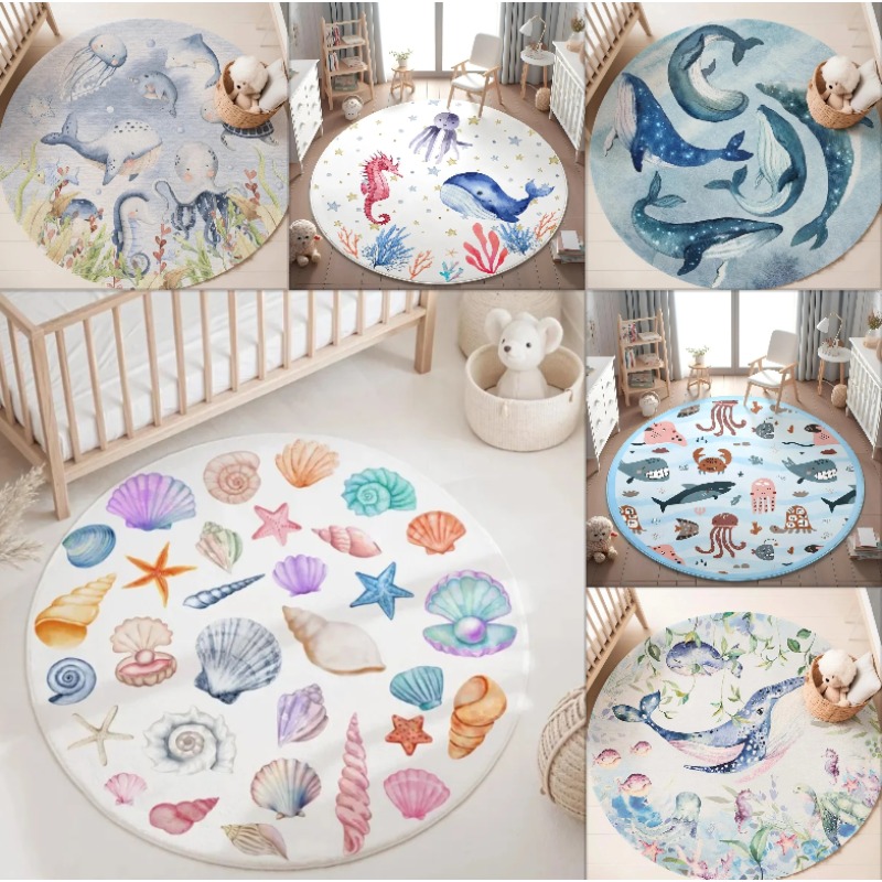 Mavi Deniz Hayvanları Yuvarlak - Baby Nursery Carpet incelemesi ve fiyatı