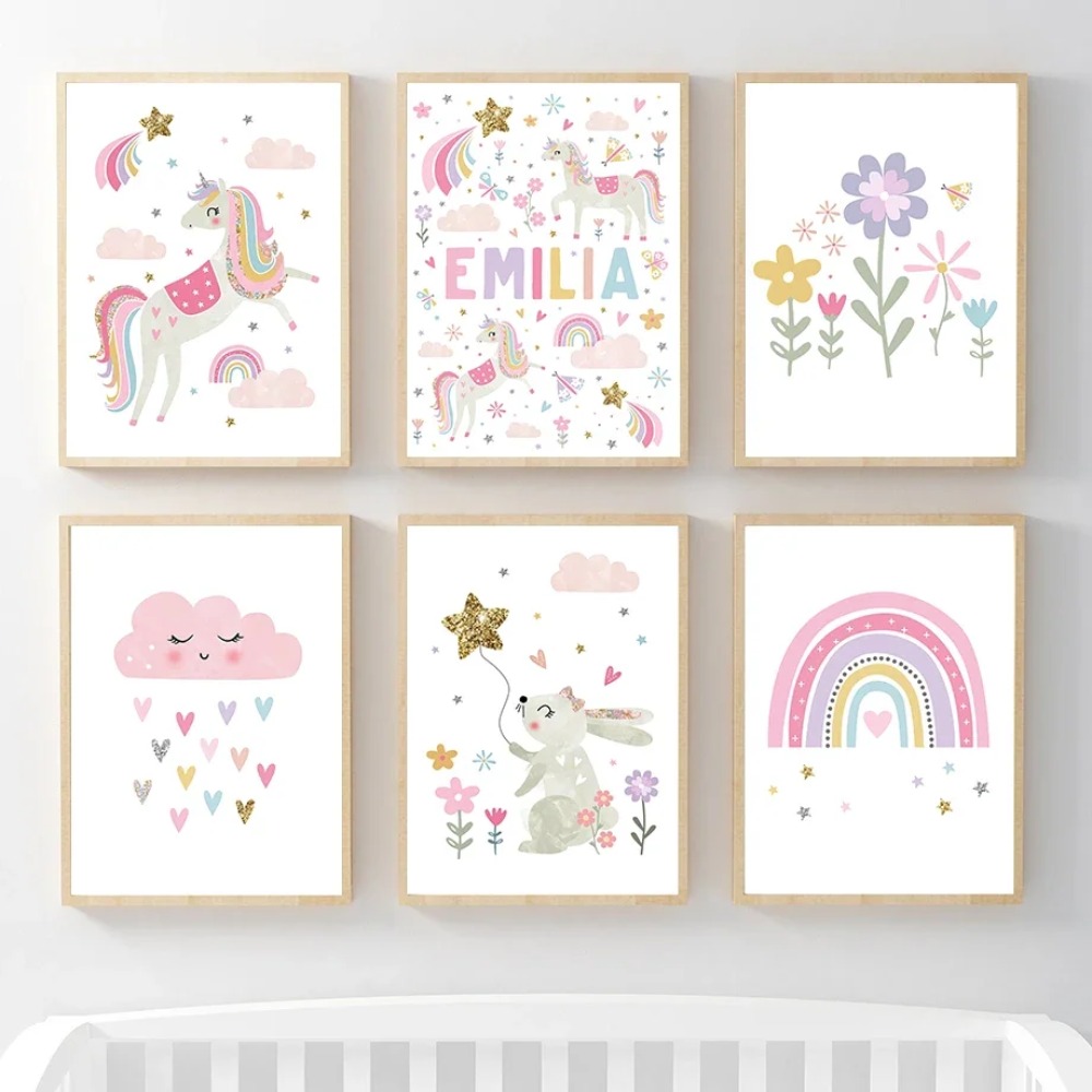 Pembe Unicorn Tavşan Gökkuşağı - Baby Nursery Posters incelemesi ve fiyatı