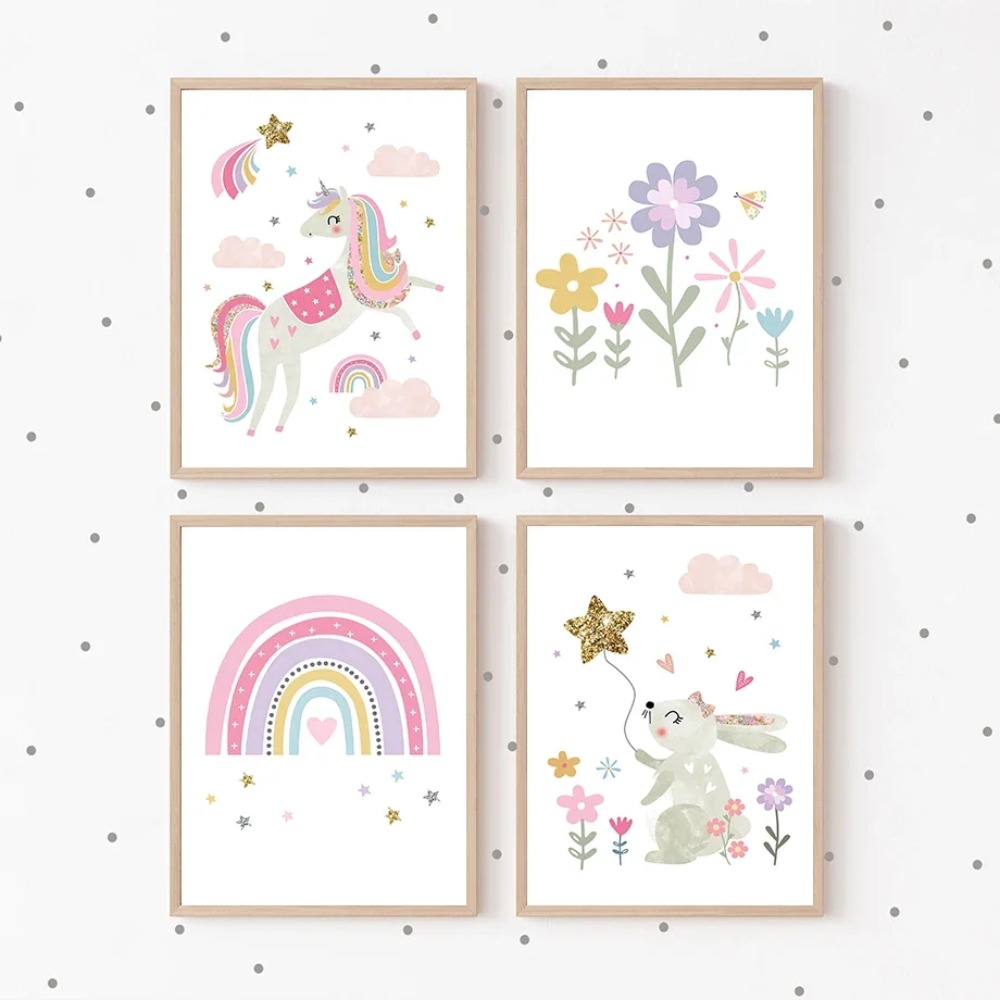Pembe Unicorn Tavşan Gökkuşağı - Baby Nursery Posters incelemesi ve fiyatı