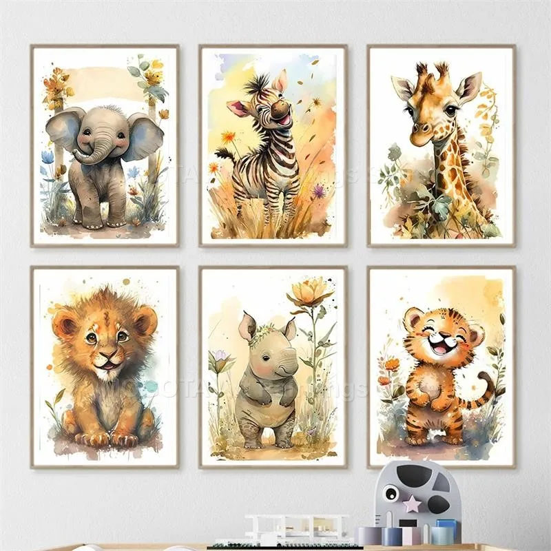 Suluboya Aslan Zürafa Kaplan F - Baby Nursery Posters incelemesi ve fiyatı