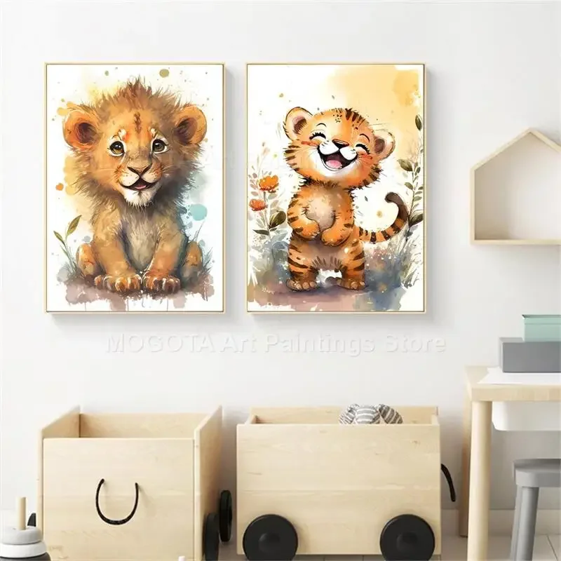 Suluboya Aslan Zürafa Kaplan F - Baby Nursery Posters incelemesi ve fiyatı