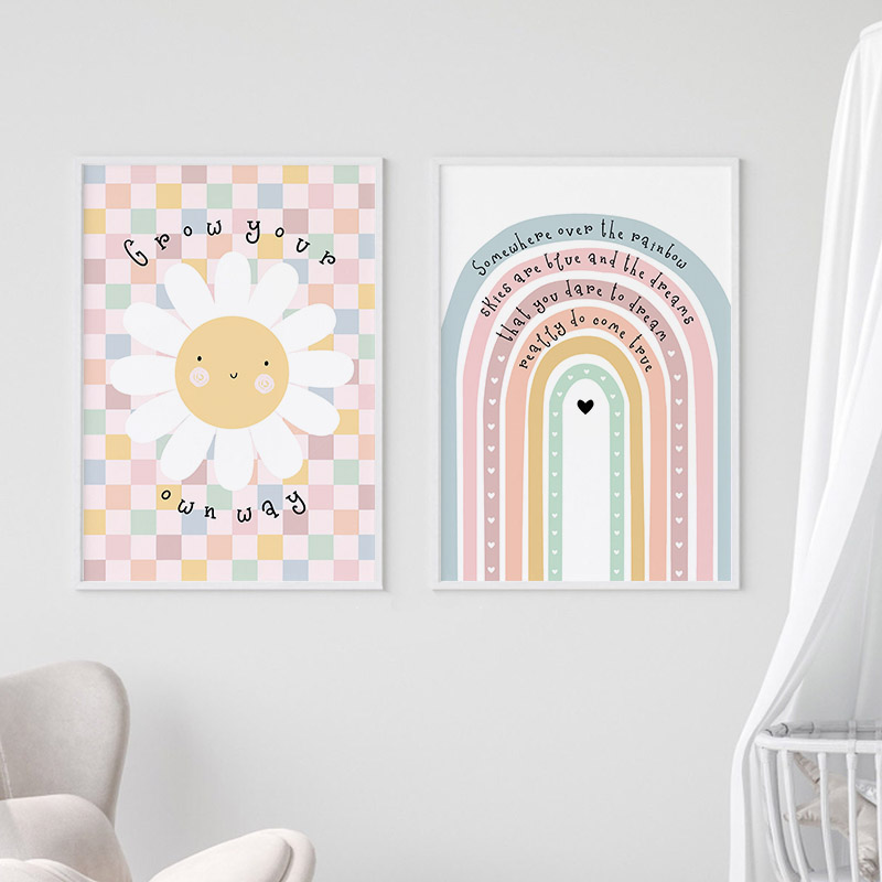 Güneş çiçek gökkuşağı bulut ka - Baby Nursery Posters incelemesi ve fiyatı