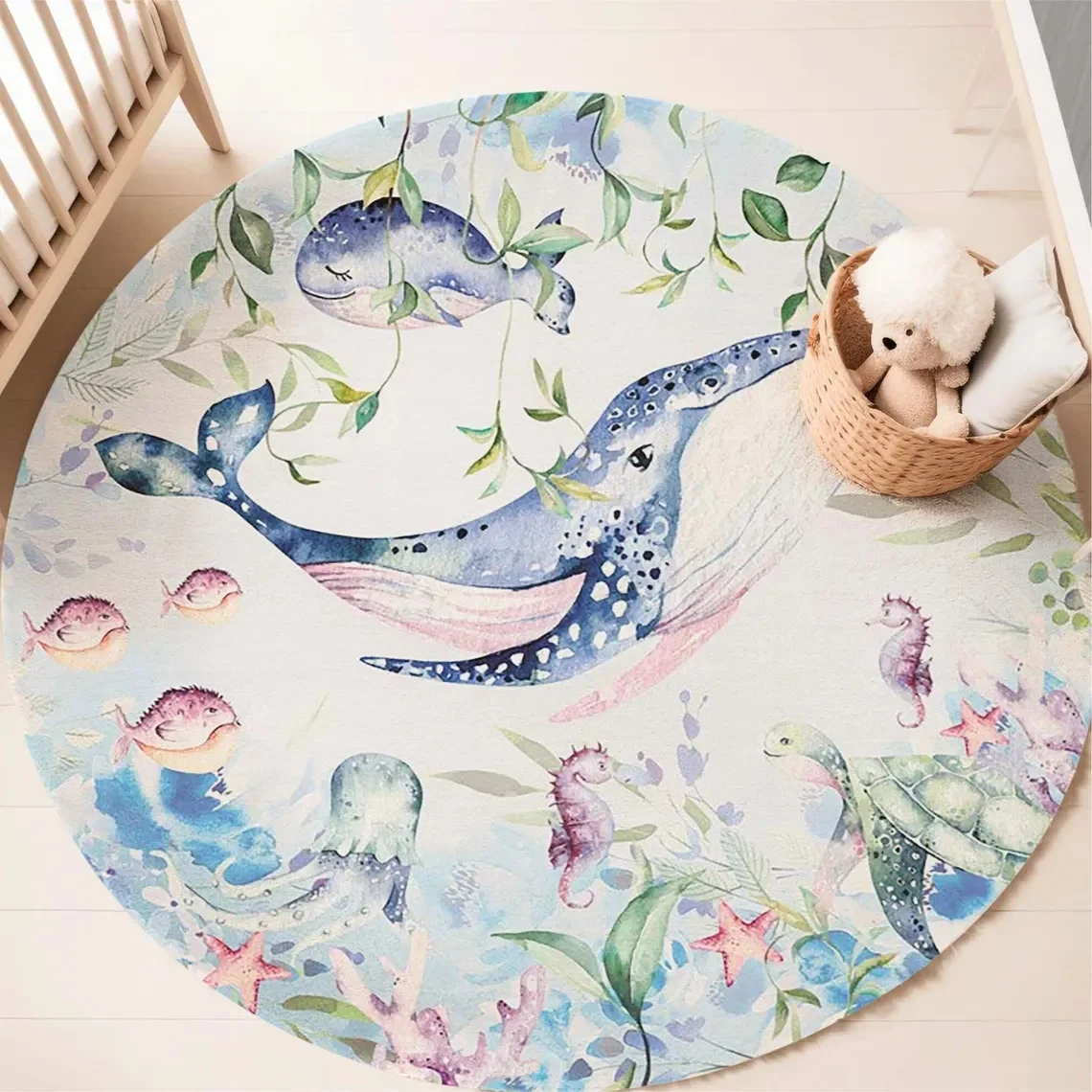 Mavi Deniz Hayvanı Yuvarlak Ha - Baby Nursery Carpet incelemesi ve fiyatı
