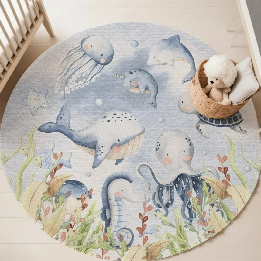 Mavi Deniz Hayvanı Yuvarlak Ha - Baby Nursery Carpet incelemesi ve fiyatı